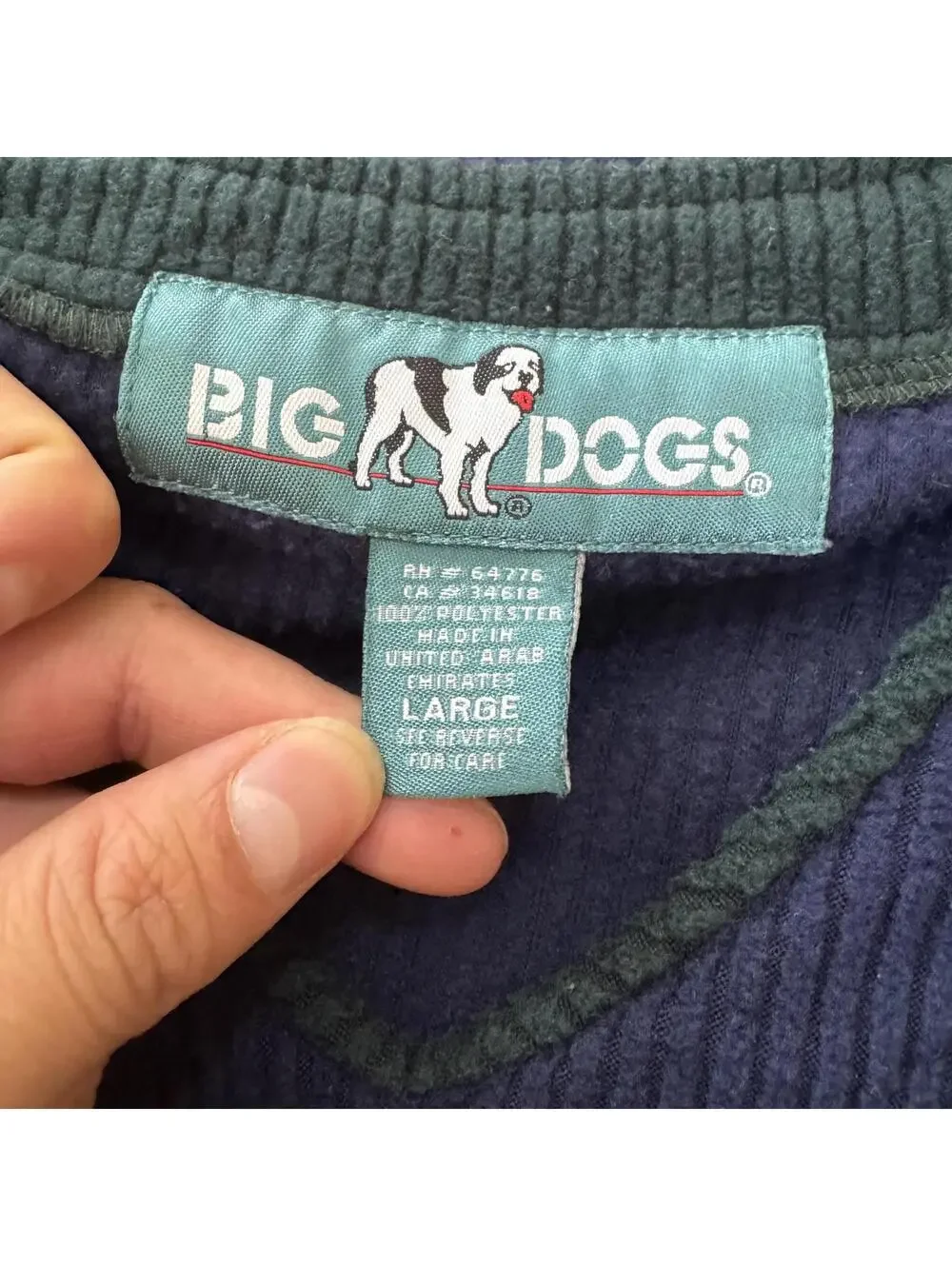 Vtg 90s Big Dogs Navy Blue Ribbed V-Neck Pullover Large